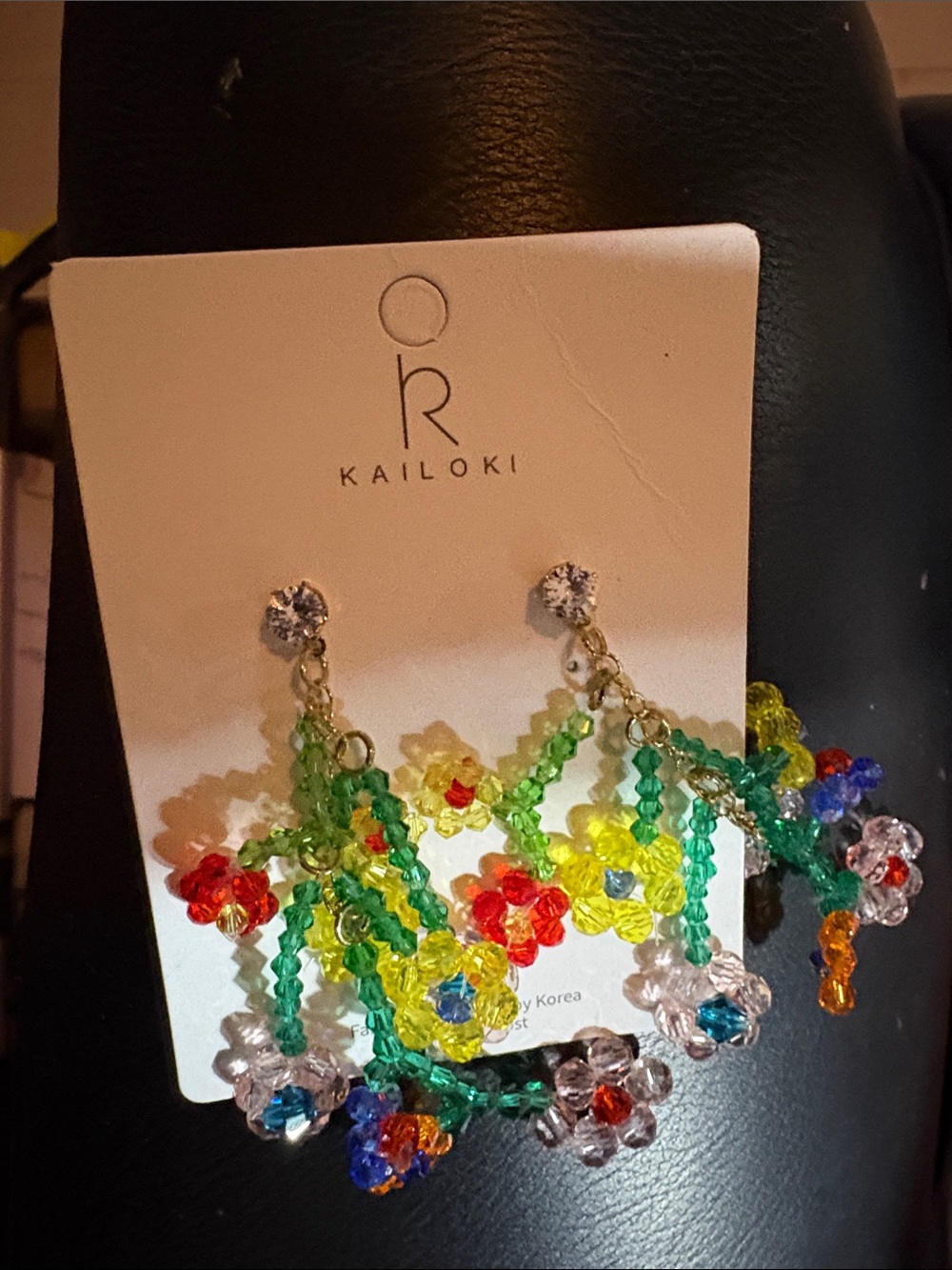 Kailoki Multicolor Beaded Floral Drop Earrings – Green Accent